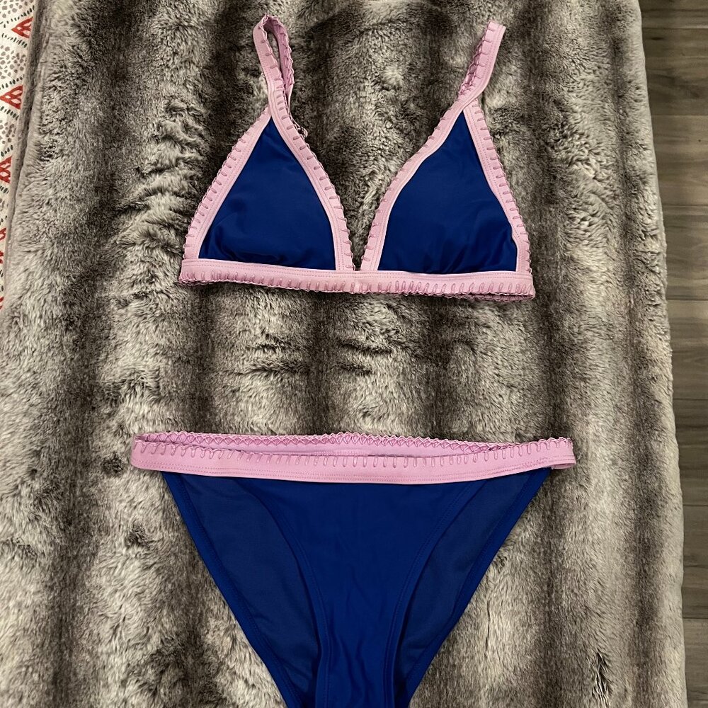 Triangle Bikini Set navy blue with lilac stitching